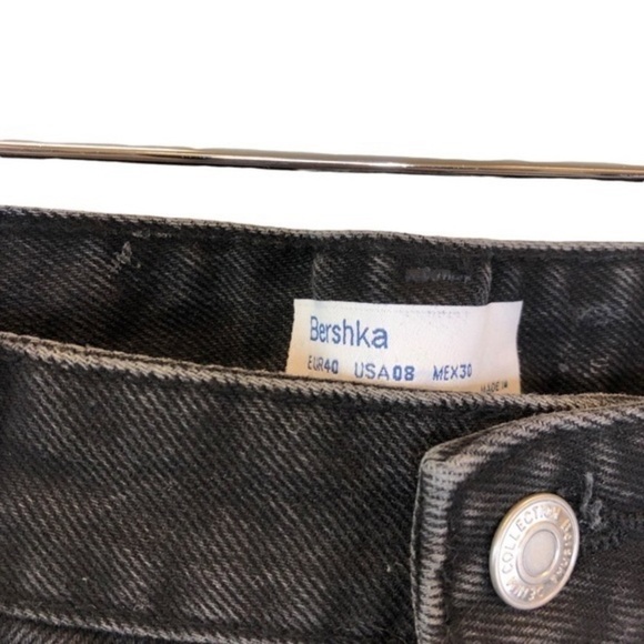Bershka The Wide Crop Denim Jeans Black New - Picture 6 of 11